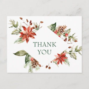 Postal Elegante Poinsettia Boda Watercolor Gracias