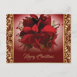 Postal Elegante Poinsettia Red & Gold