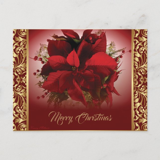 Postal Elegante Poinsettia Red & Gold (Anverso)