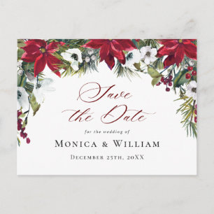 Postal Elegante Poinsettia Roja Boda Save the Date