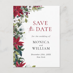 Postal Elegante Poinsettia Roja de Boda Save the Date