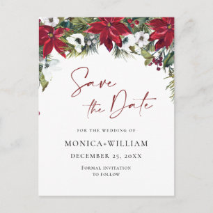 Postal Elegante Poinsettia Roja de Boda Save the Date