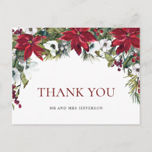 Postal Elegante Poinsettia Roja Navidad Boda Agradecimien
