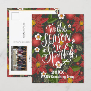 Postal Elegante Poinsettia Rojo Floral Green Photo Busine