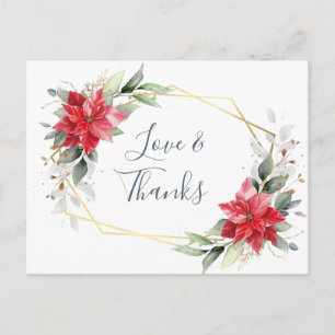Postal Elegante Poinsettia Rojo Vegetación Invierno Graci