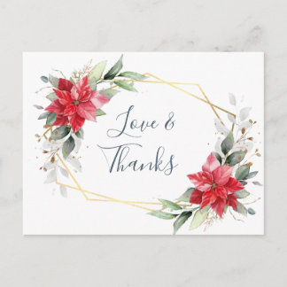 Postal Elegante Poinsettia Rojo Vegetación Invierno Graci