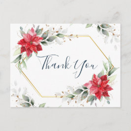 Postal Elegante Poinsettia Rojo Vegetación Invierno Graci