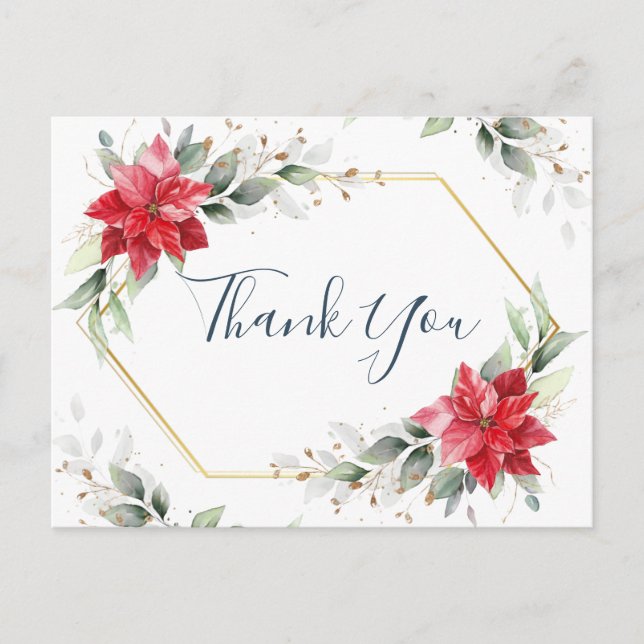 Postal Elegante Poinsettia Rojo Vegetación Invierno Graci (Anverso)