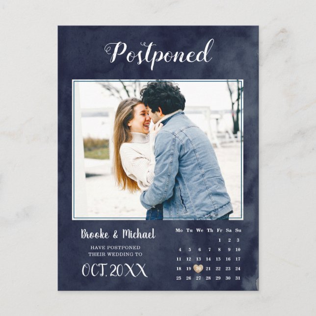Postal Elegante postergación del Boda del calendario foto (Anverso)