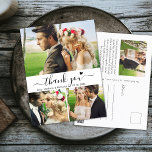 Postal Elegante presupuesto 3 Boda de Collage de fotos Gr<br><div class="desc">Boda De Collage de fotos Con Guión Elegante Y Elegante De Presupuestos. Gracias Postcard. boda minimalista: plantilla de tarjeta de agradecimiento con 3 fotos en la parte delantera y una foto en la parte trasera. Con el texto "Gracias" en una letra de escritura tipográfica con letras a mano rápida, con...</div>