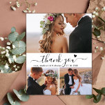 Postal Elegante presupuesto 3 Boda de Collage de fotos Gr<br><div class="desc">Boda De Collage de fotos Con Guión Elegante Y Elegante Con Precios. Gracias Postcard. boda minimalista: plantilla de tarjeta de agradecimiento con 3 fotos en la parte delantera y una foto en la parte trasera. Con el texto "Gracias" en una letra de escritura tipográfica con letras a mano rápida, con...</div>