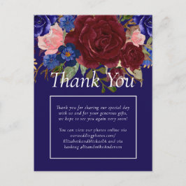Postal Elegante presupuesto de Boda floral azul borgoñés