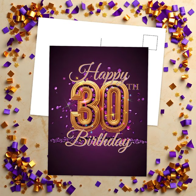 Postal Elegante Purple y Gold Celebración de los 30 Años (Subido por el creador)