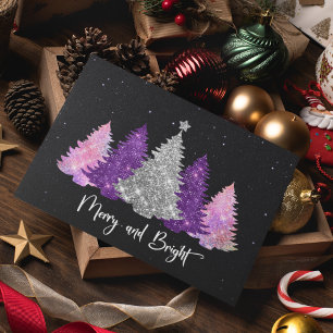 Postal Elegante purpurina árboles de Navidad en monograma