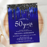 Postal Elegante Purpurina negro azul gotea fiesta de cump<br><div class="desc">Invite a amigos y familiares a su fiesta de cumpleaños con estos elegantes purpurinas azules y negros gotean invitaciones para fiestas de 50 años y suministros para fiestas. Esta elegante invitación de cumpleaños de moda incluye 'Saludos a 50 años', años personalizados para 30, 40, 60, 70, 80, 90 o cualquier...</div>