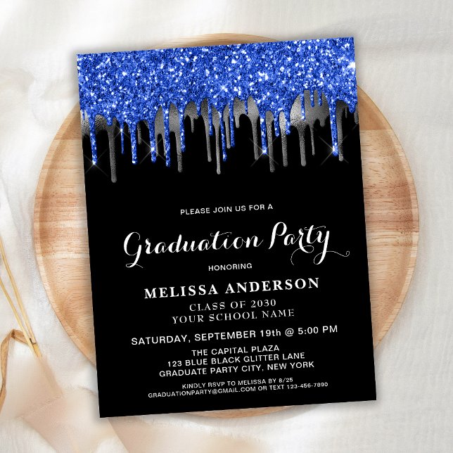Postal Elegante Purpurina negro de plata azul graduación (Subido por el creador)