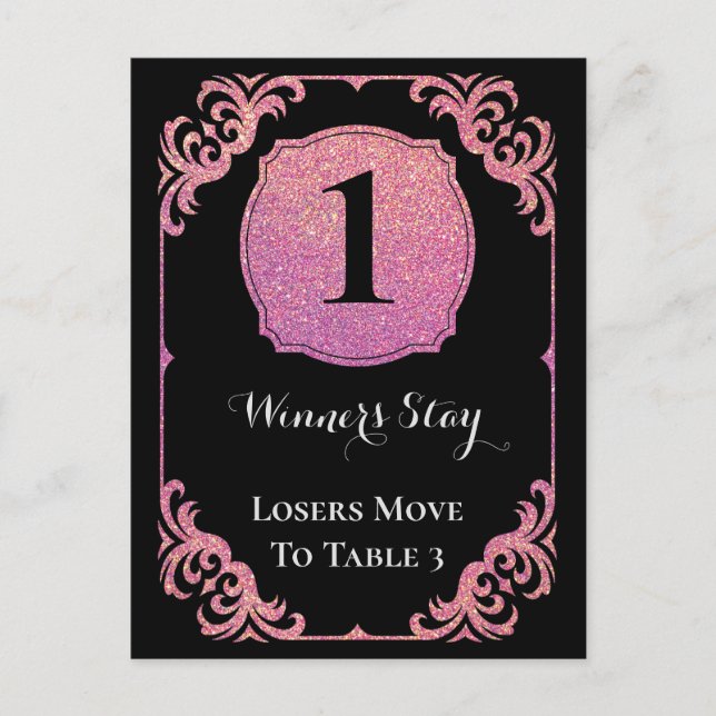 Postal Elegante Purpurina rosa Bunco One Table Card (Anverso)