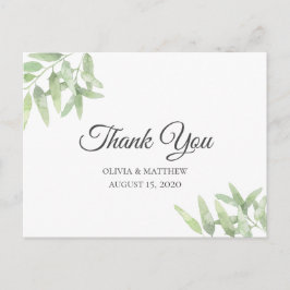 Postal Elegante rama de olivo. Boda simple Gracias