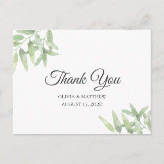 Postal Elegante rama de olivo. Boda simple Gracias