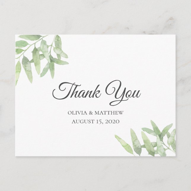 Postal Elegante rama de olivo. Boda simple Gracias (Anverso)