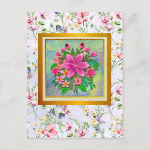 Postal Elegante ramo botánico de flores de acuarela de pr