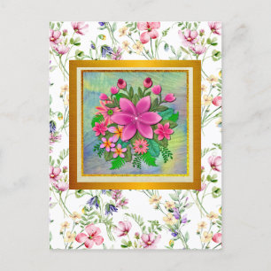 Postal Elegante ramo botánico de flores de acuarela de pr