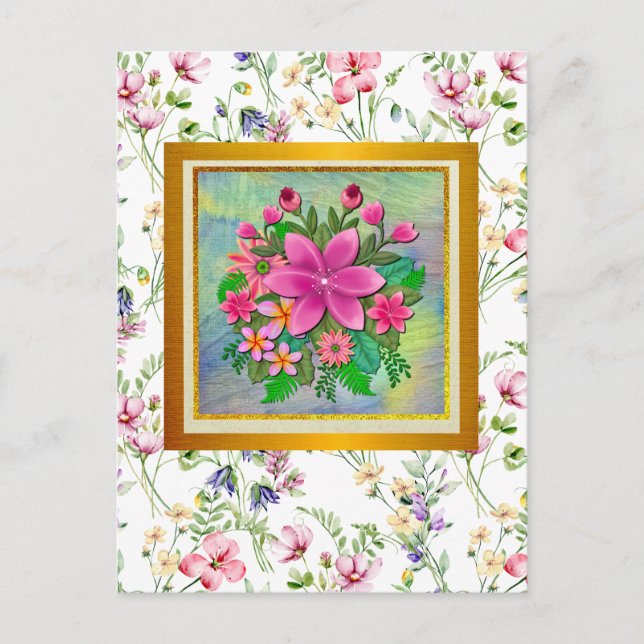 Postal Elegante ramo botánico de flores de acuarela de pr (Anverso)