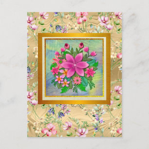 Postal Elegante ramo botánico de flores de acuarela de pr