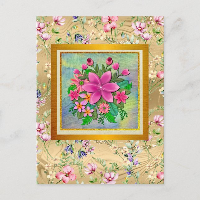Postal Elegante ramo botánico de flores de acuarela de pr (Anverso)