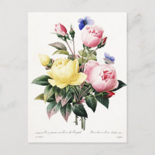 Postal Elegante ramo de rosas vintage en acuarela botánic