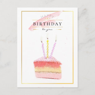 Postal Elegante rebanada de pastel de cumpleaños con marc