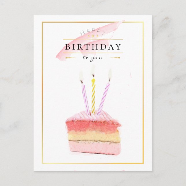 Postal Elegante rebanada de pastel de cumpleaños con marc (Anverso)