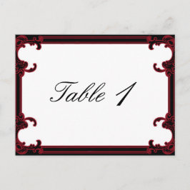 Postal Elegante Red Gothic Frame Boda Número de tabla