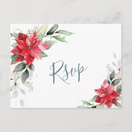 Postal Elegante Red Poinsettia Winter Greenery RSVP