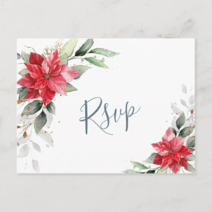 Postal Elegante Red Poinsettia Winter Greenery RSVP