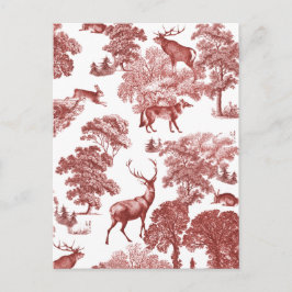 Postal Elegante Red Toile Deer Fox Woods