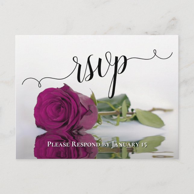 Postal Elegante Reflejando la boda magenta Rosa RSVP (Anverso)