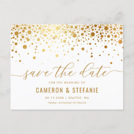 Postal Elegante Relieve metalizado dorado Confetti blanco