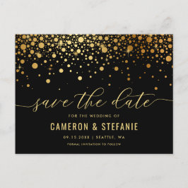 Postal Elegante Relieve metalizado dorado Confetti Negro
