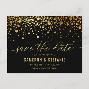Postal Elegante Relieve metalizado dorado Confetti Negro