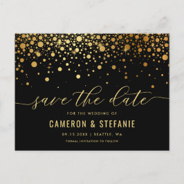 Postal Elegante Relieve metalizado dorado Confetti Negro 