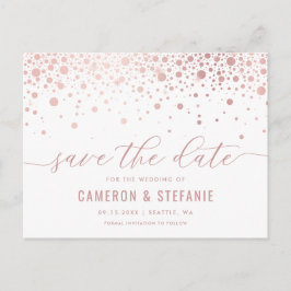Postal Elegante Relieve metalizado rosa Confetti blanco s