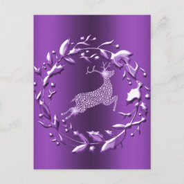Postal Elegante reno plateado, Navidades morados de coron