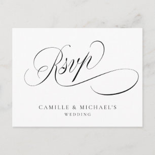 Postal Elegante respuesta de boda en negro y blanco