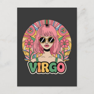 Postal Elegante retro Virgo mujer Zodiac Rótulo colorido