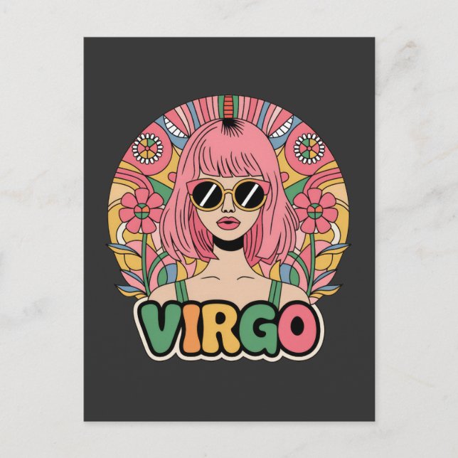 Postal Elegante retro Virgo mujer Zodiac Rótulo colorido (Anverso)
