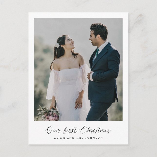 Postal Elegante romántico Nuestra primera foto de Navidad (Anverso)
