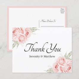 Postal Elegante Rosa Boda Floral Rosa Gracias