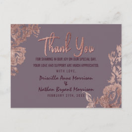 Postal Elegante Rosa Gold Floral Purple Mauve Gracias