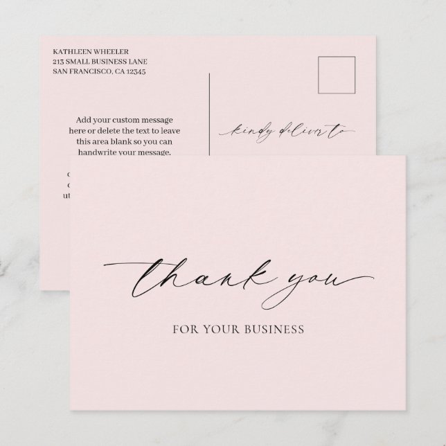 Postal Elegante Rosa Mínimo Moderno Gracias (Anverso / Reverso)